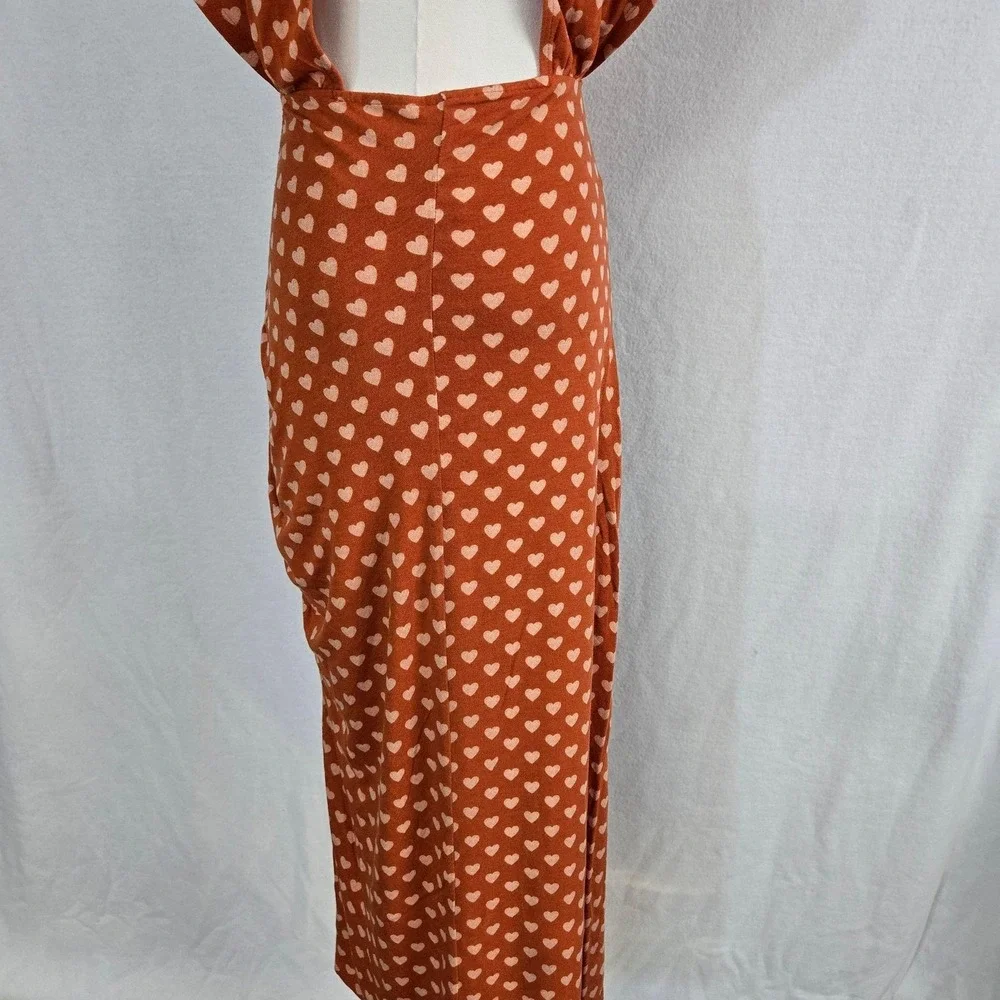 Free People Dress Womens S Orange Maxi Bodycon Polka Dot Ruched Cutout Back
